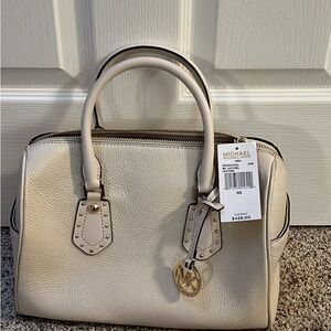 Michael Kors Ivory Satchel with Gold Accents